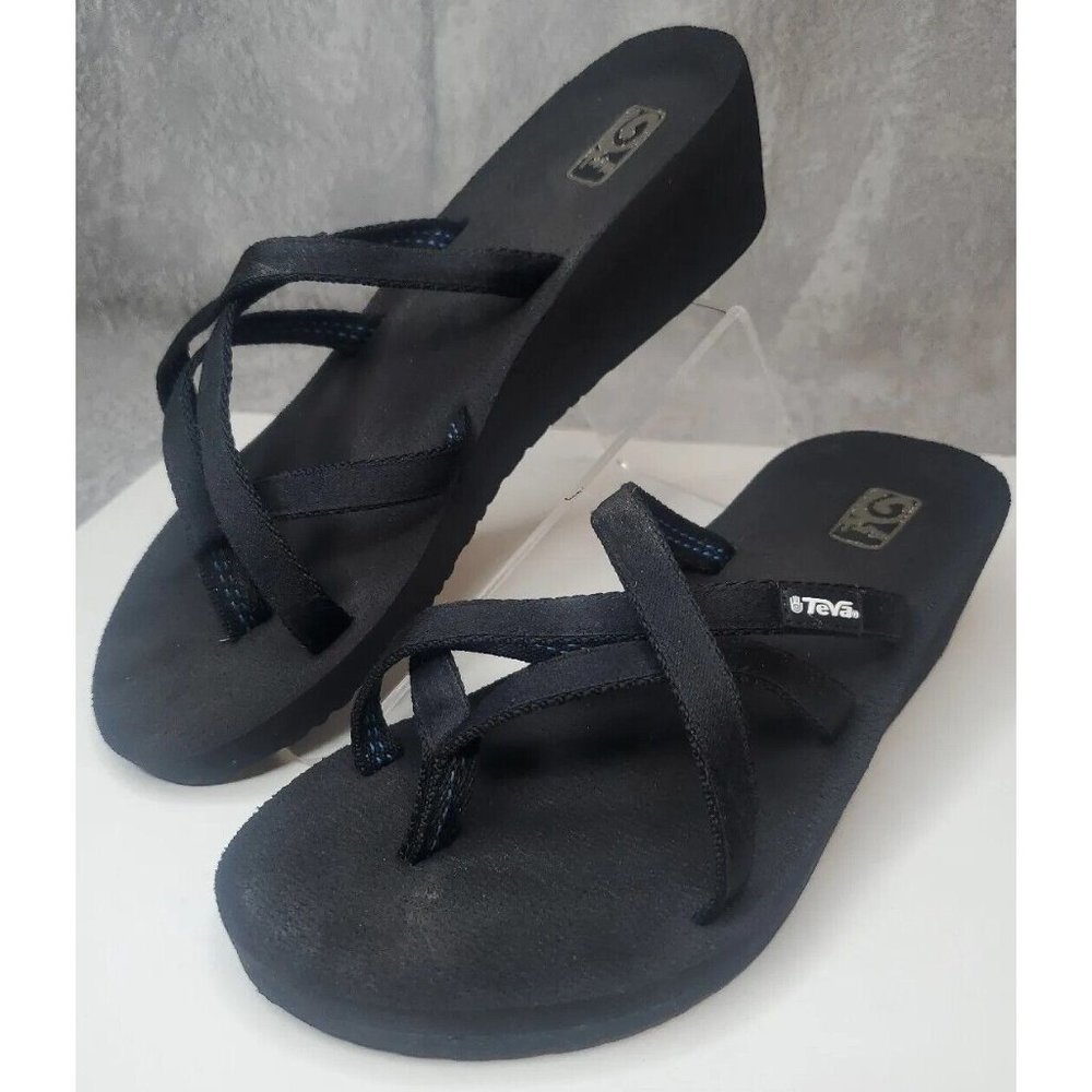Teva Mush Mandalyn Ola 2 Wedge Sandals Slip On Black Straps Foam Womens Size 9